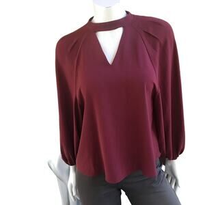 Leith Burgundy Long Sleeve Balloon Sleeve Blouse Women's Size Small